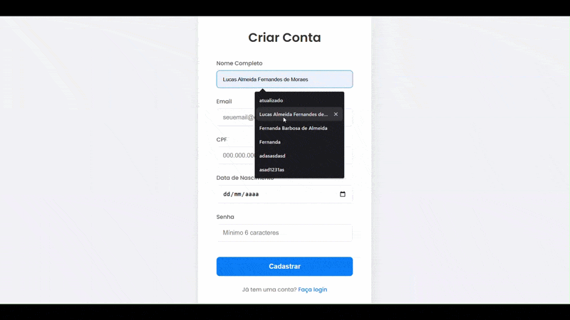 GIF: Criação de Conta
